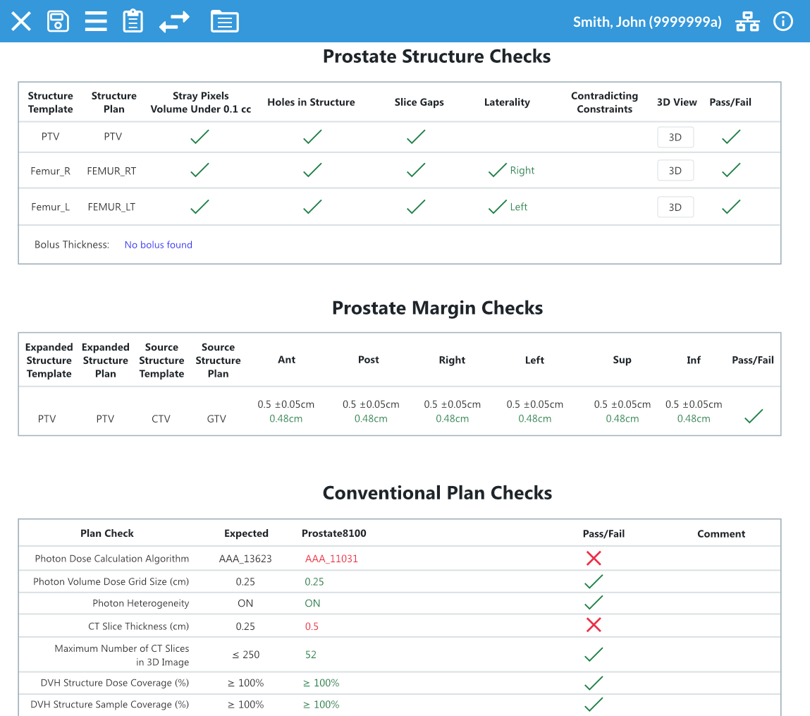 Plan and structure checks displayed